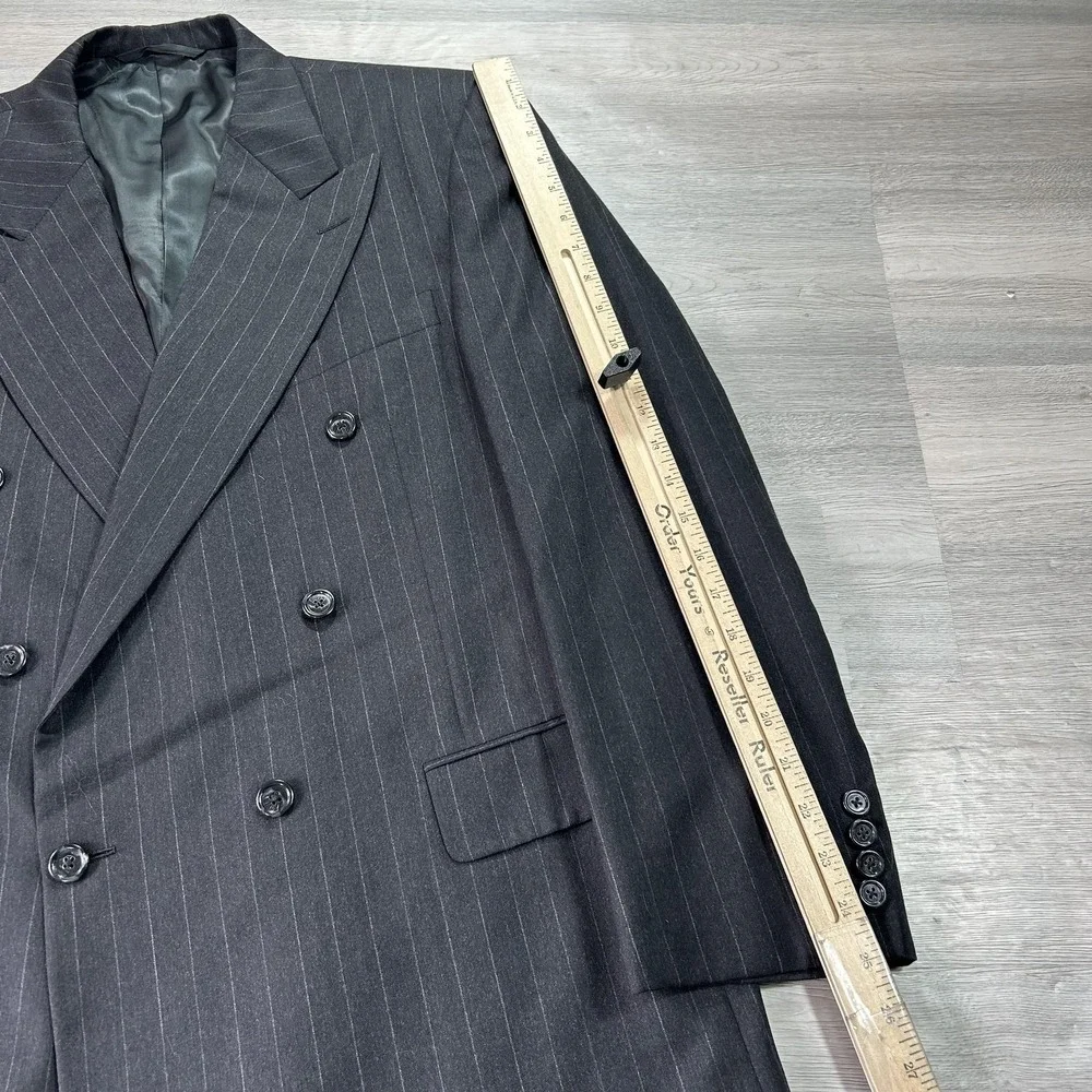 Vintage‎ Hickey Freeman Suit Jacket Mens 44 Wool Pinstripe Double Breasted USA